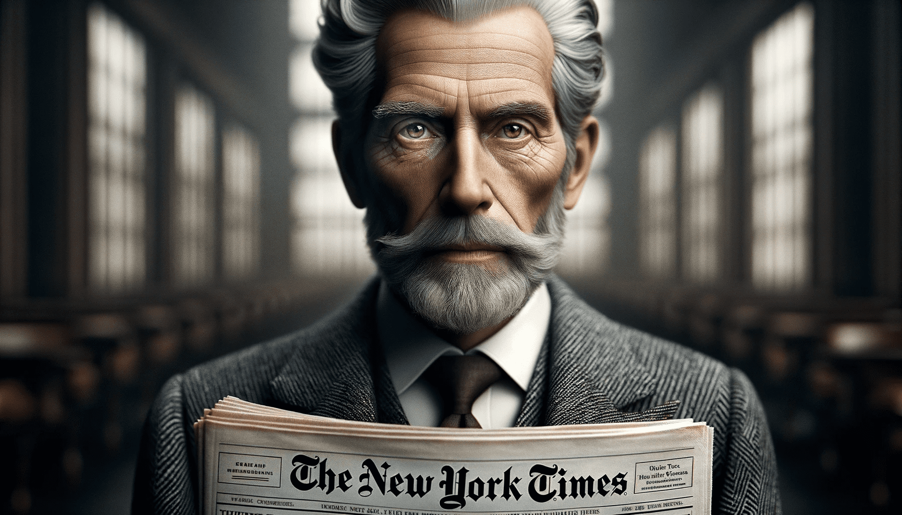 DALL·E 2023-10-25 03.17.16 - Realistic 4K ultra-detailed cinematic portrait of a knowledgeable old man, whose every feature speaks of wisdom and insight. The New York Times newspa