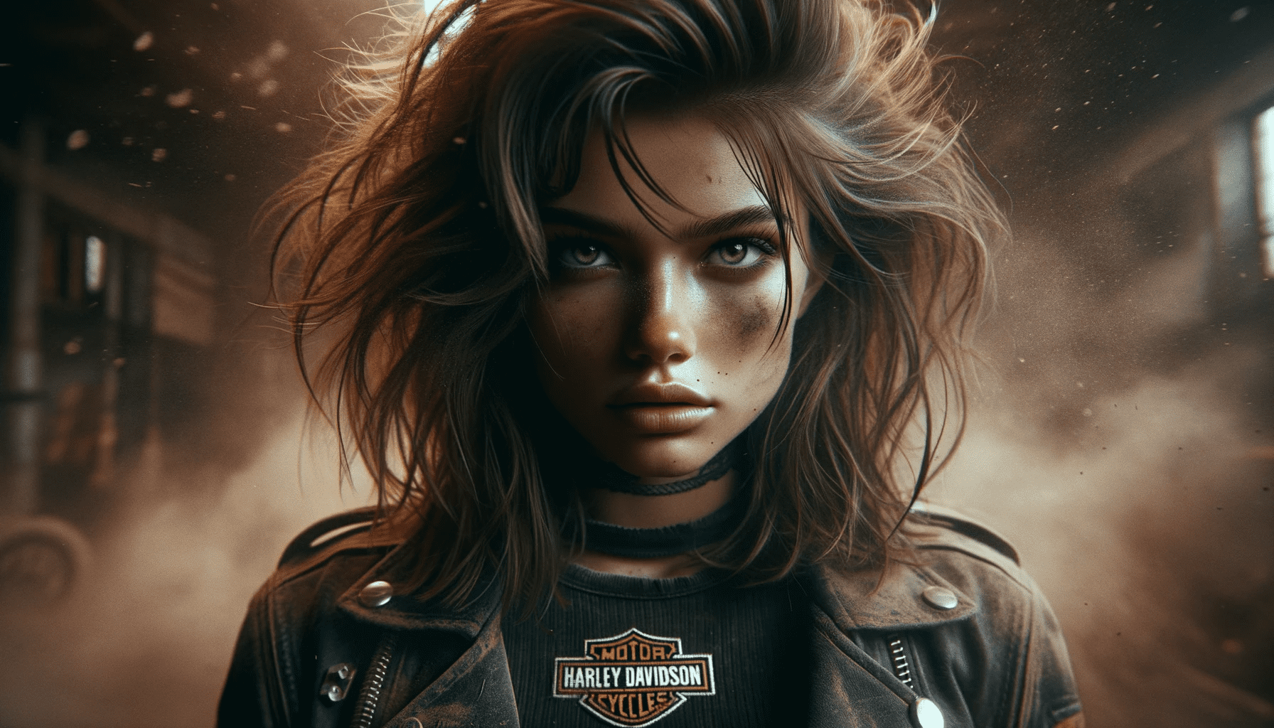DALL·E 2023-10-25 03.58.30 - 4K ultra-detailed cinematic portrait of the girl from the third image, enhanced to look even more wild and rebellious. Her hair appears more tousled,